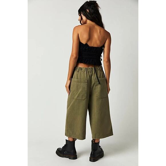 New Free People Hard Rain Gauchos WIDE-LEG CROPPED $128 SIZE 2 Moss ARMY - Picture 4 of 6